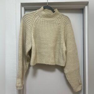 Cream mock neck cropped knit sweater Small